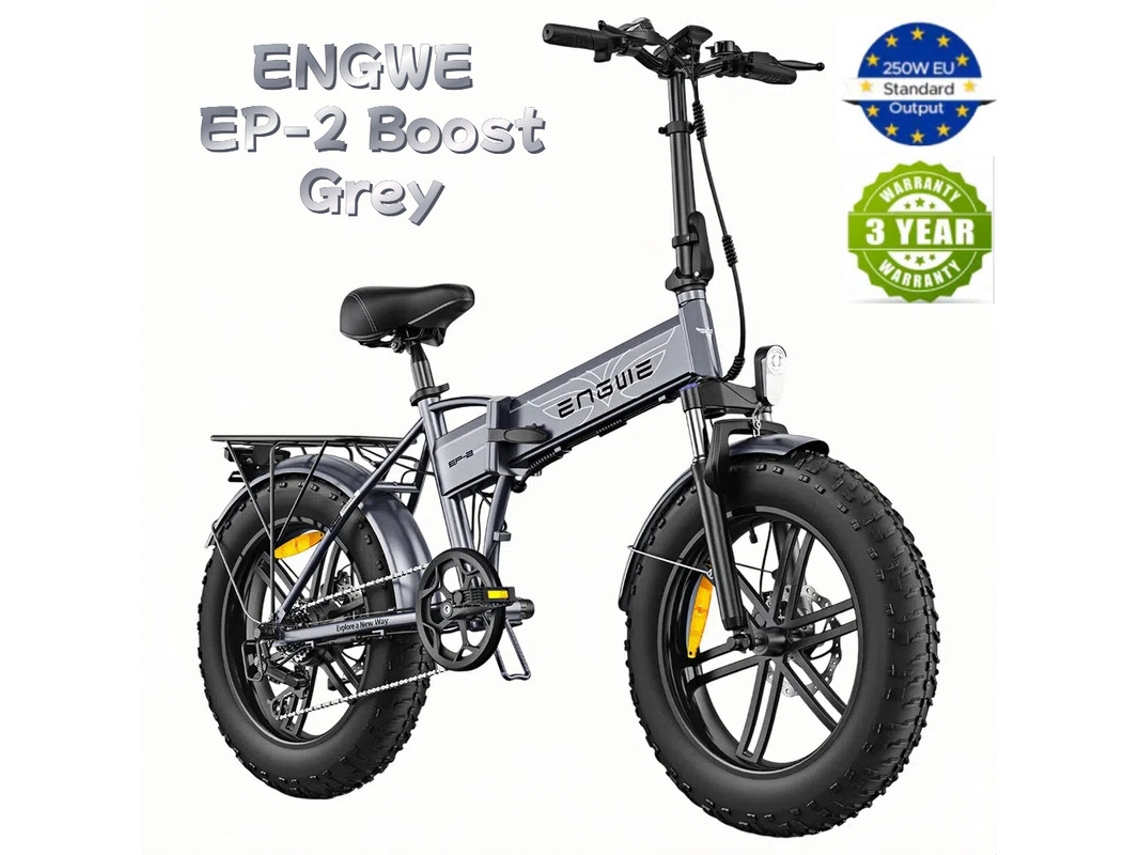 Bicicleta Eléctrica Plegable Engwe Ep-2 Boost Gris 250w 48v 13ah 120km Autonomía Cubiertas 20x4 Frenos Disco Shimano 7v Sensor Par Suspensión