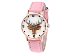 Reloj De Cuarzo Unisex Con Correa De Cuero Pu, Dial Con Alce, Zhoulianfa (rosa)