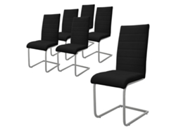 Conjunto de 6 Cadeiras de Jantar Pretas com Encosto Alto Ergonómicas em Couro Sintético e Metal ML-DESIGN