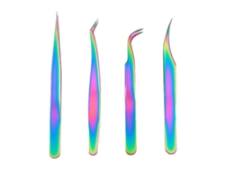 4 Piezas Pinzas De Pestañas Falsas Acero Inoxidable Profesionales Para Extensiones De Pestañas Color Ti Gold