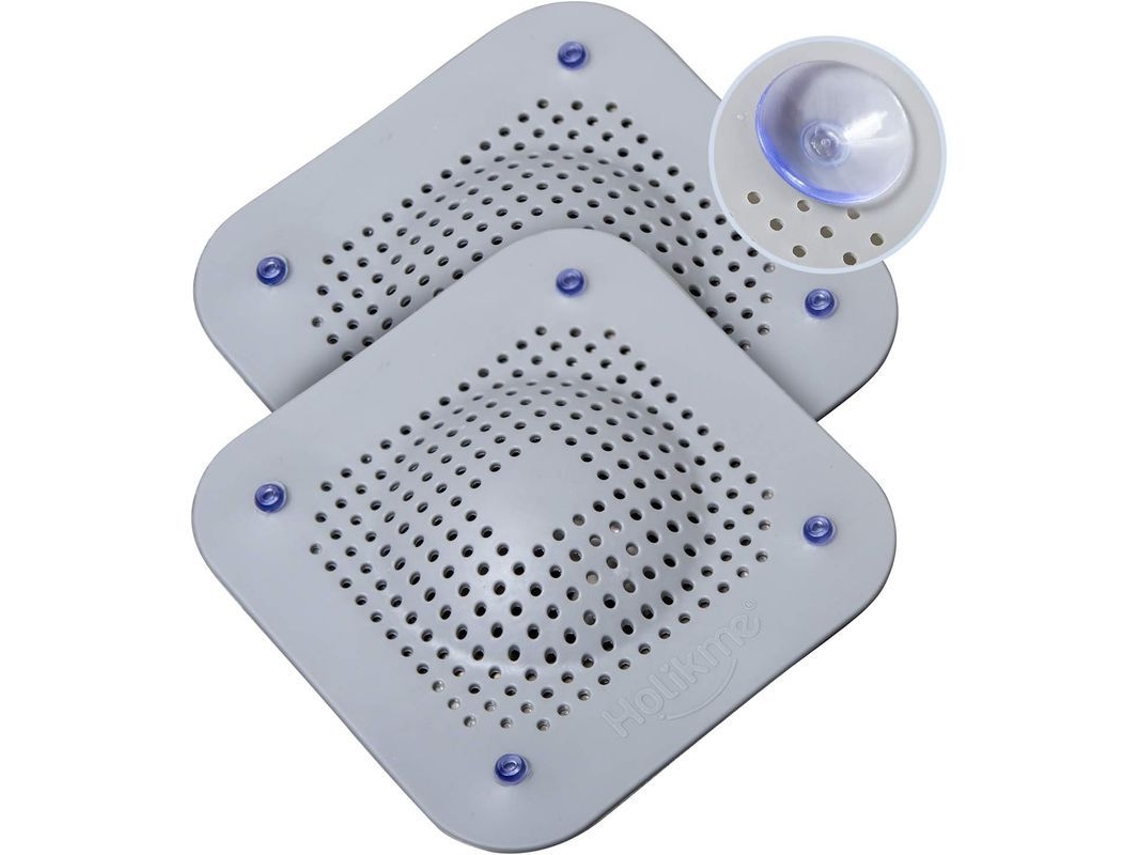 Capturador de Cabello para Desagüe de Ducha, 2 Piezas Tapa de Silicona Con Ventosas, Protector para Baño Y Cocina Gris