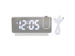 Reloj Despertador Con Proyección Usb Recargable, Espejo Led Y Función De Repetición De Alarma - Blanco
