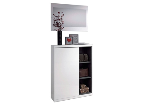 Mueble Recibidor Consola Adhara Espejo y Zapatero, Blanco y Gris 167x79 cm SALDOSYSTOCKS