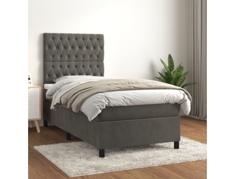 vidaXL Cama con somier y colchón 90x200 cm terciopelo gris oscuro