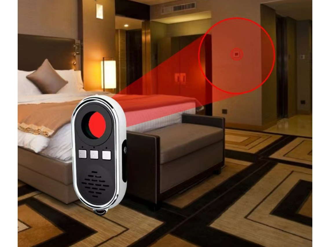 Detector de cámara Buscador de cámara Alarma de sonido segura de emergencia con linterna LED Buscador de cámara de bolsillo (negro) IKIKSO