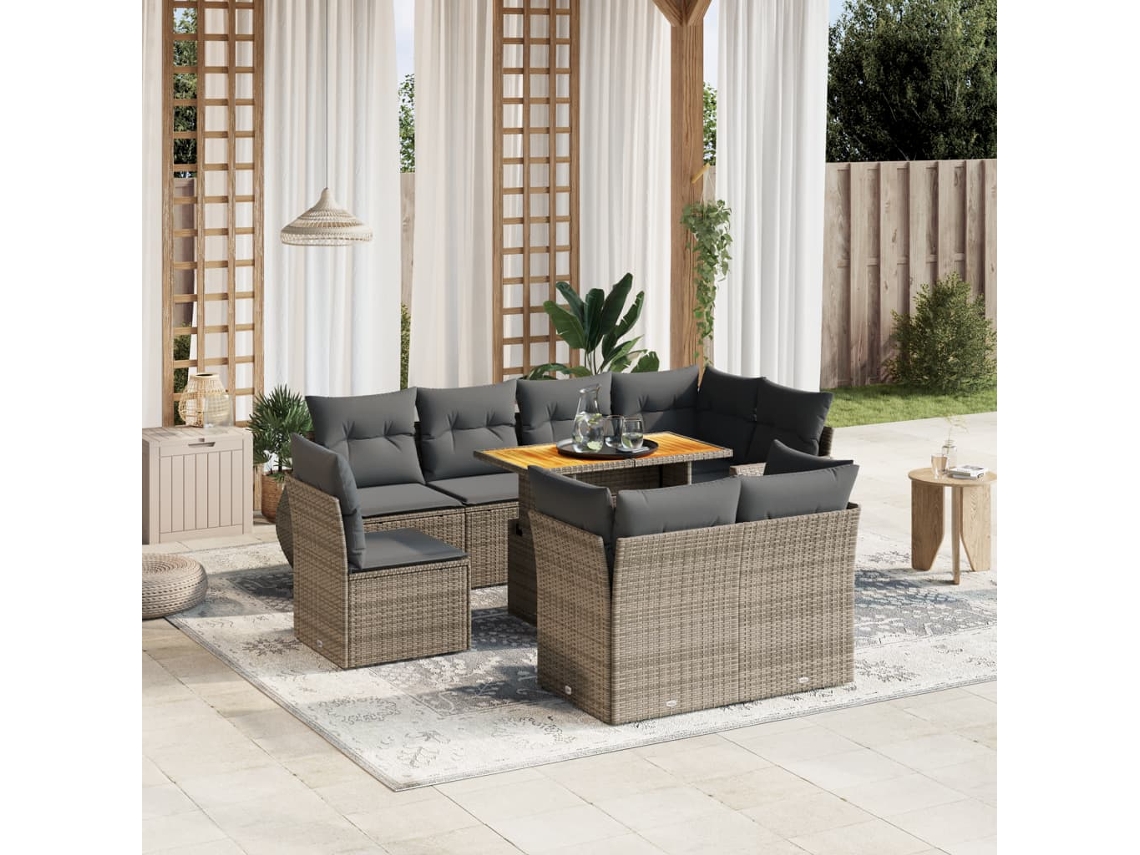 Pcs Conjunto Sofás P/ Jardim Com Almofadões Vime Pe Cinzento Dkd Home Decor