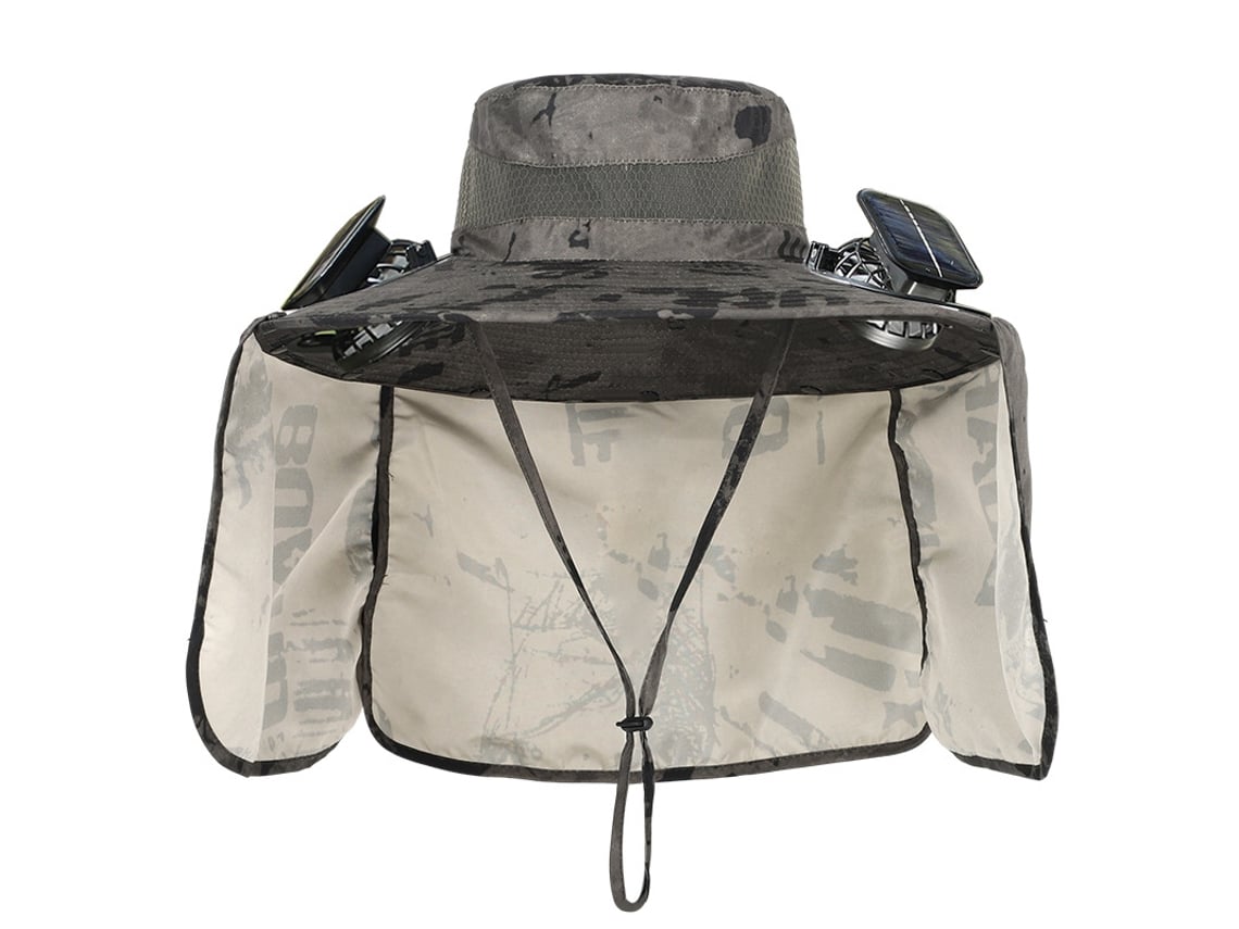Chapéu Solar Chrui Com Ventilador Duplo E Proteção Upf 50+ (verde Exército Cinza)
