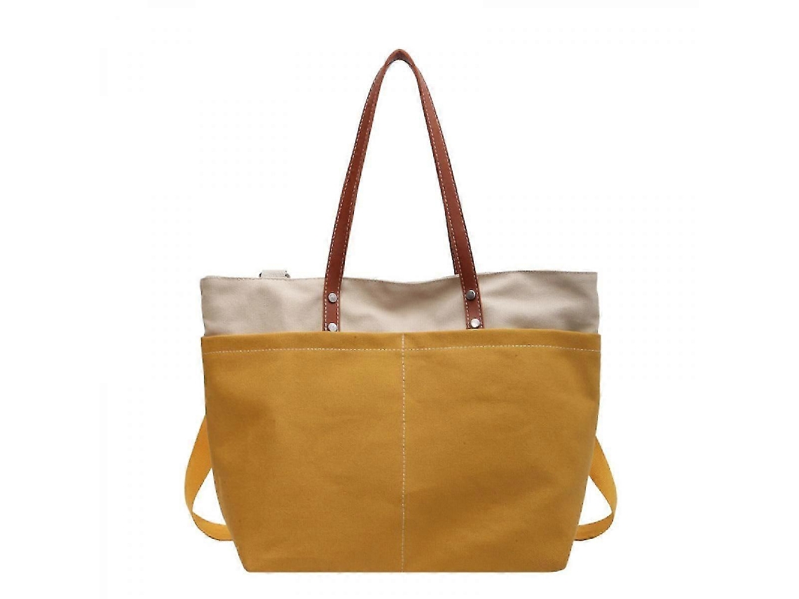 Bolso de mano sencillo de lona para mujer, gran capacidad, tela Oxford, bolso de mano, estilo casual, bandolera (amarillo)