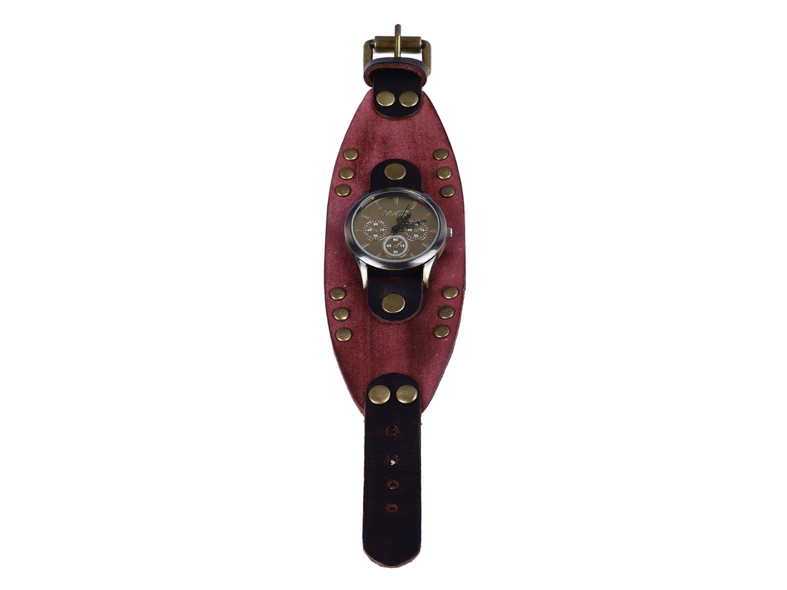 Reloj Vintage Con Pulsera De Cuero Y Remaches