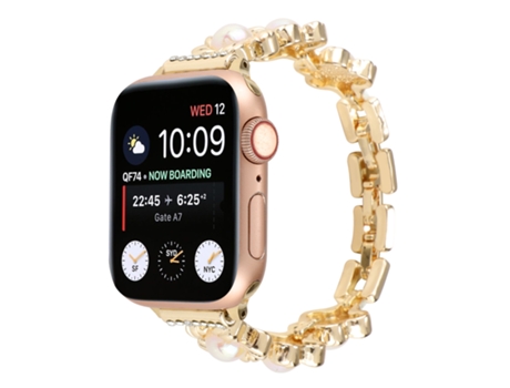 Correa de Flores de Metal para Apple Watch Series 9, 8 y 7 41 mm / SE 3 y SE 2 y 6 y SE y 5 y 4 40 mm / 3 y 2 y 1 38 mm (Oro)