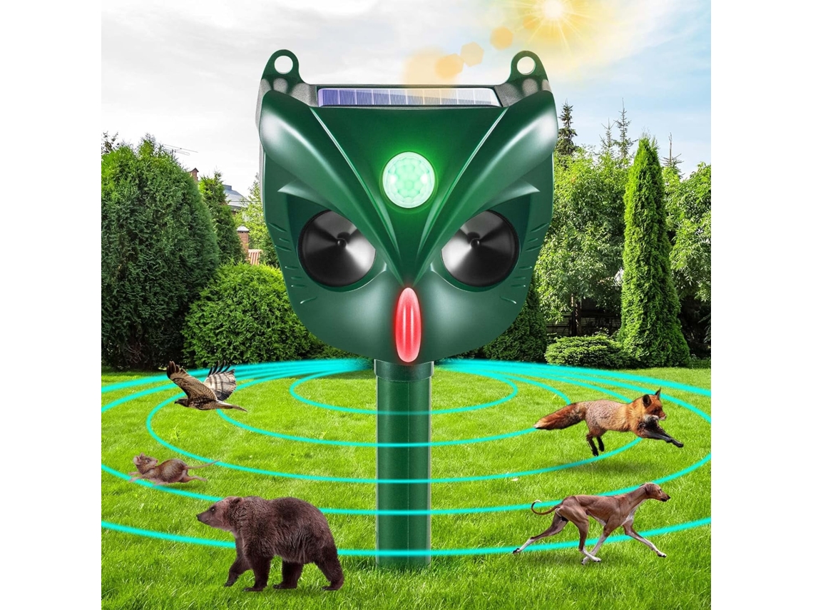 Repelente solar ultrasónico para animales para exteriores con detector de movimiento y luces intermitentes, resistente al agua Gertiz