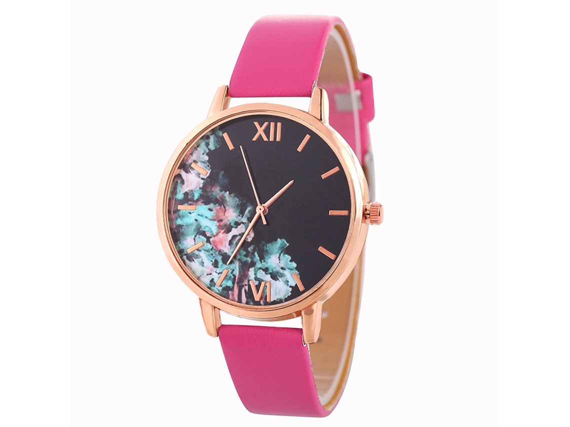 Reloj De Pulsera Analógico De Cuarzo Para Mujer Con Esfera Redonda, Color Rojo Rosa De Moda.