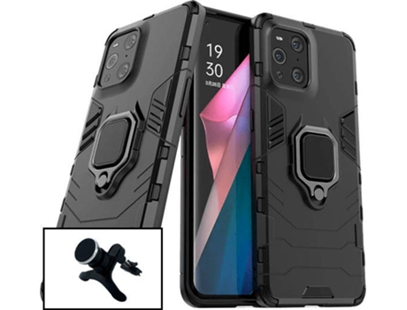 Kit Carcasa y Soporte Magnético Auto Reforzado Oppo Find X3 Pro PHONECARE Military Defender Negro