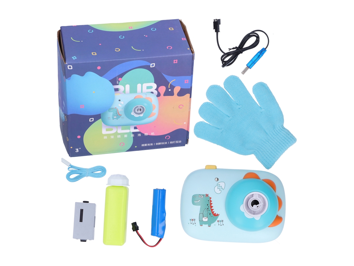 Máquina De Burbujas En Forma De Cámara Con Solución Para Niños Juguete Burbujeador Azulverde