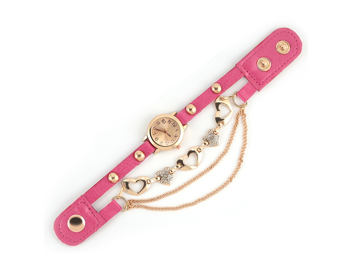 Reloj De Pulsera Para Mujer Con Colgante De Hoja De Arce, Cuarzo Analógico, Rojo Rosa.