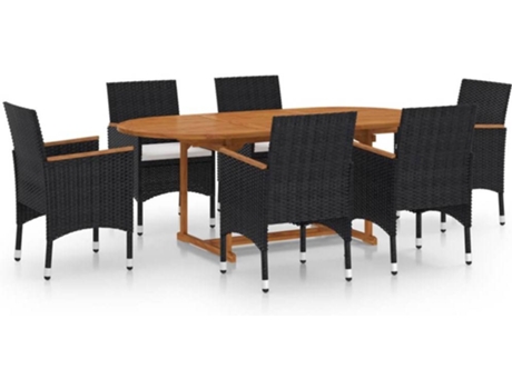 Conjunto 7 de comedor de jardín de VIDAXL negro ratán sintético