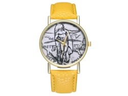 Reloj De Pulsera Unisex Zhoulianfa Con Correa De Cuero Sintético Y Clásica Ilustración Amarilla.
