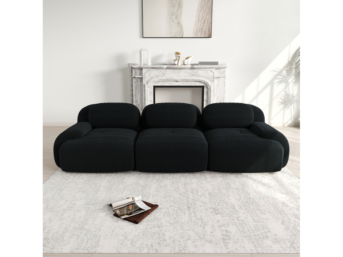 Sofá 3 Plazas - Modular, Rutschfest, Sin Montaje, Con Brazos Ergonómicos Y Relleno Elástico, Corduroy - Negro