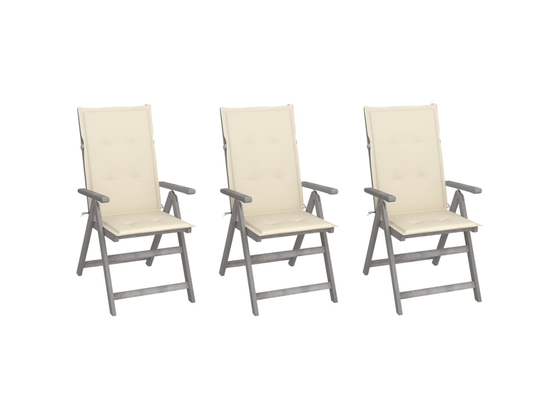 Sillas de jardín reclinables de 3 piezas con cojines DKD Home Decor, acacia maciza
