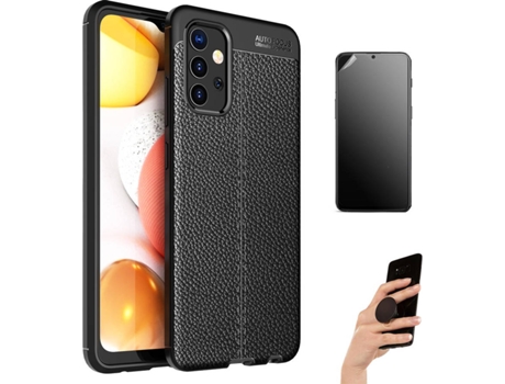 Kit Carcasa Y Protector Samsung A32 5G Ultimatte Rugged Leather Y Popsocket Negro