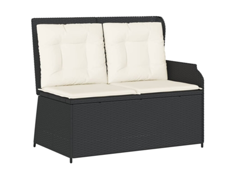 Sillón reclinable de jardín VIDAXL con cojines ratán sintético negro
