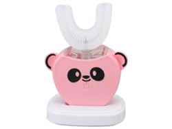 Cepillo de dientes eléctrico GOKOCO con forma de U y diseño de panda de dibujos animados para niños, con cerdas de silicona y pasta de dientes incluida.