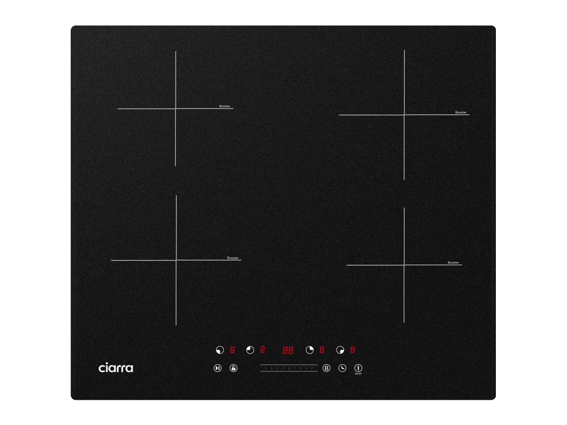 Placa De Inducción Ciarra 4 Fuegos 7200w Función Boost Temporizador 59cm Cd4bbih