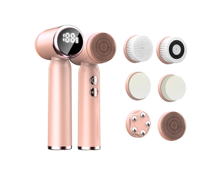 Escova de Limpeza Facial com 3 Cabeças de Escova Esfoliante 3 Níveis de Velocidade Visor LCD Escova Facial Impermeável Facial Recarregável ?rosa)