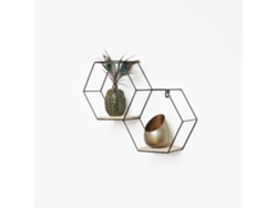Estantería De Pared Doble Hexagonal De Metal - 30,5 X 41 Cm - Negra