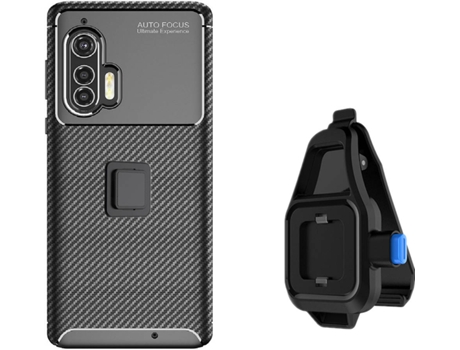 Funda Motorola Edge + Rugged Carbon con Soporte para la Cintura Negro