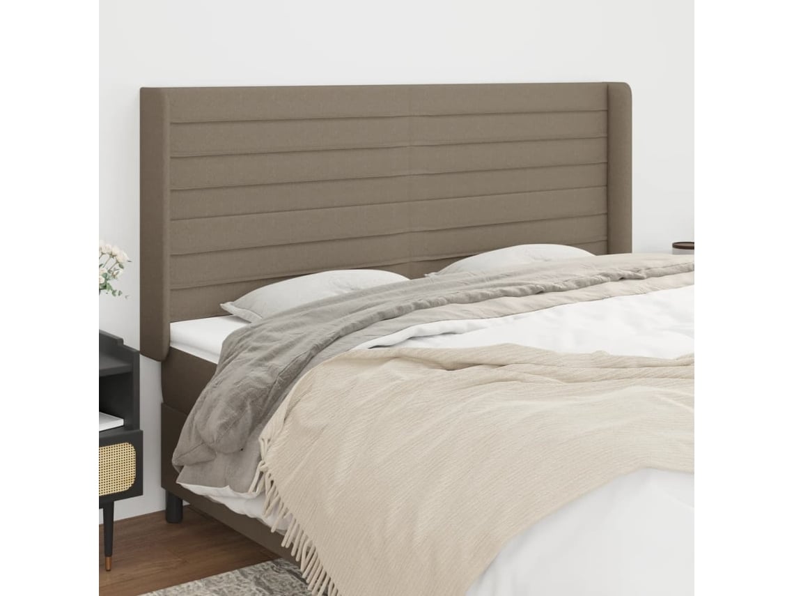 Cabecero Con Orejas De Tela Gris Taupe 203x16x118/128 Cm