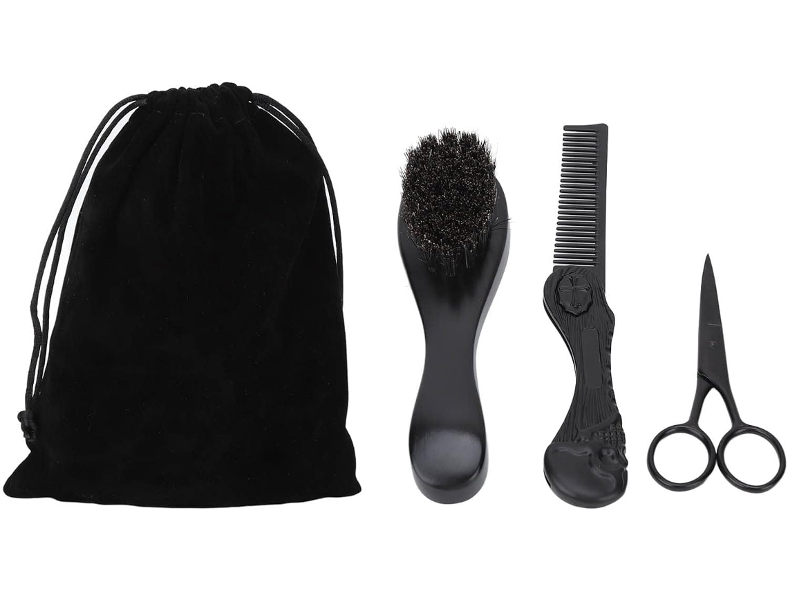 Set De Cuidado De Barba Para Hombre De 3 Piezas: Cepillo Para Barba, Tijeras De Reparación Y Peine Plegable.