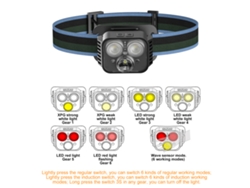 Linterna LED frontal recargable 2026 con sensor de movimiento para pesca nocturna y al aire libre, batería de 900 mAh.