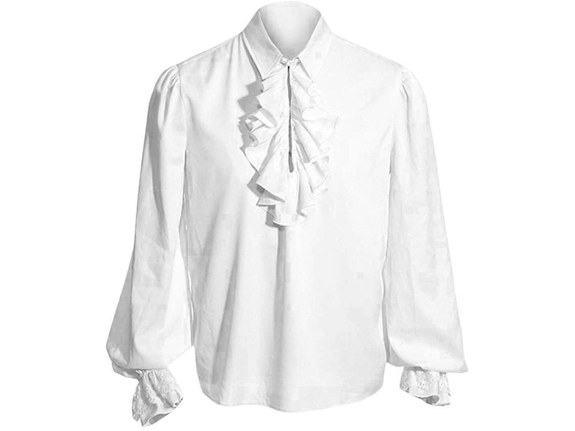 Camisa De Pirata Medieval Para Hombre, Manga Larga, Blusa Steampunk Renacentista, Disfraz De Halloween, Xxl, Blanca