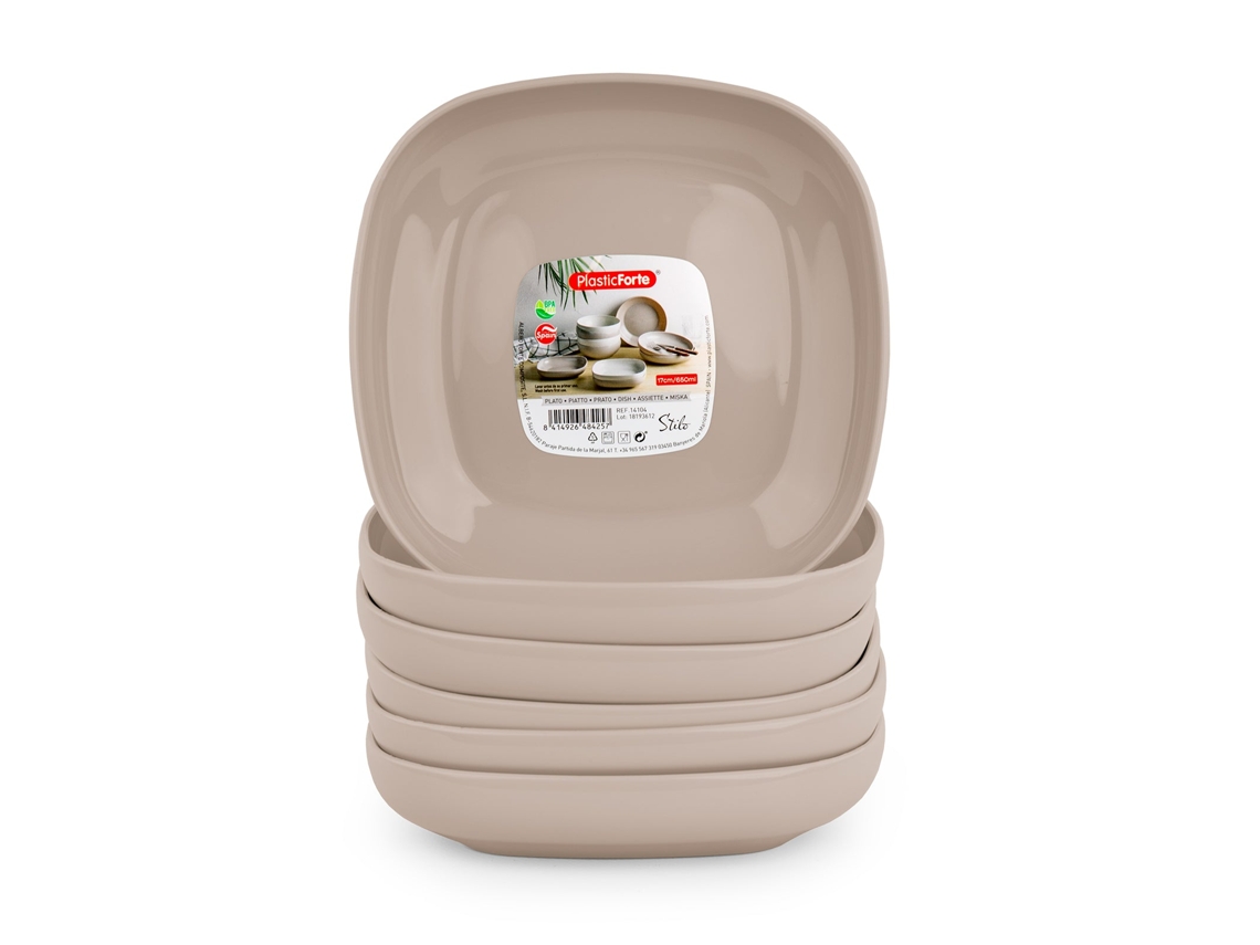 Conjunto de 6 Platos Reutilizables PLASTIC FORTE Cuadrados 17 cm