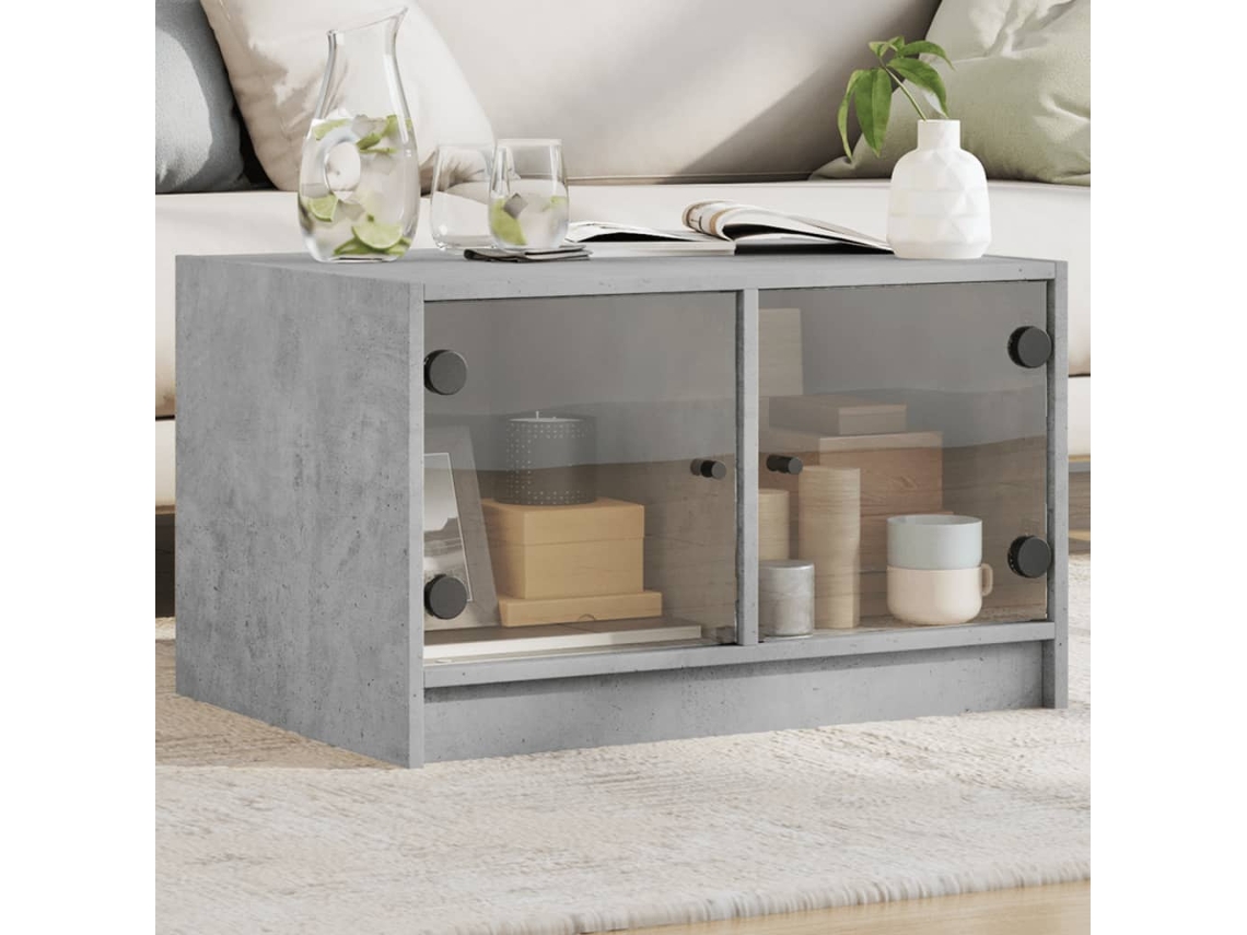 Mesa De Centro | Mesa De Café | Mesa De Salón Con Puertas De Vidrio Grs Hormigón 68x50x42 Cm