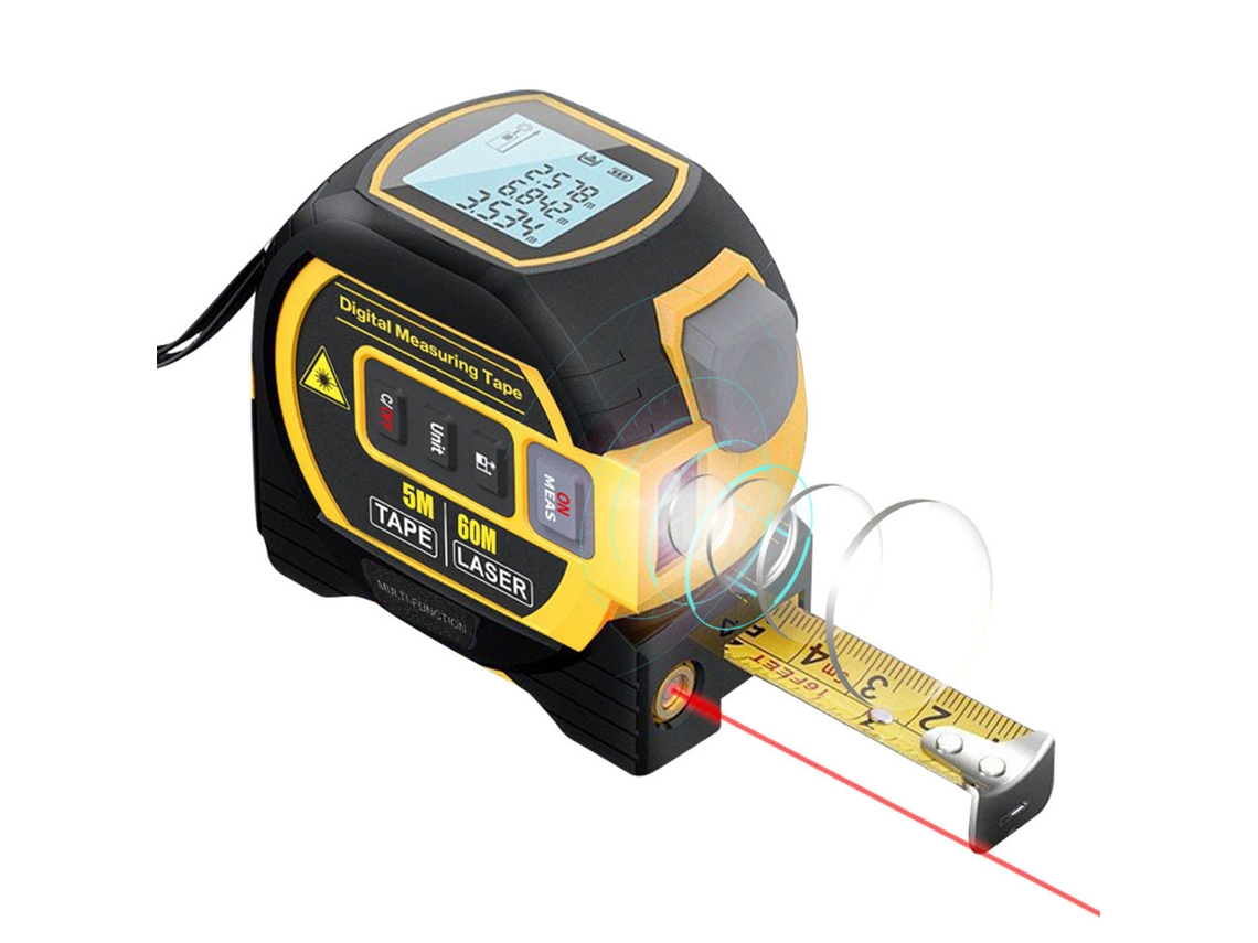 Cinta Métrica Digital 3 En 1 Con Pantalla Lcd, Bloqueo Automático, 5 Metros (16,4 Pies), Área De Marcado En Cruz, Volumen De Medición De 40 M.