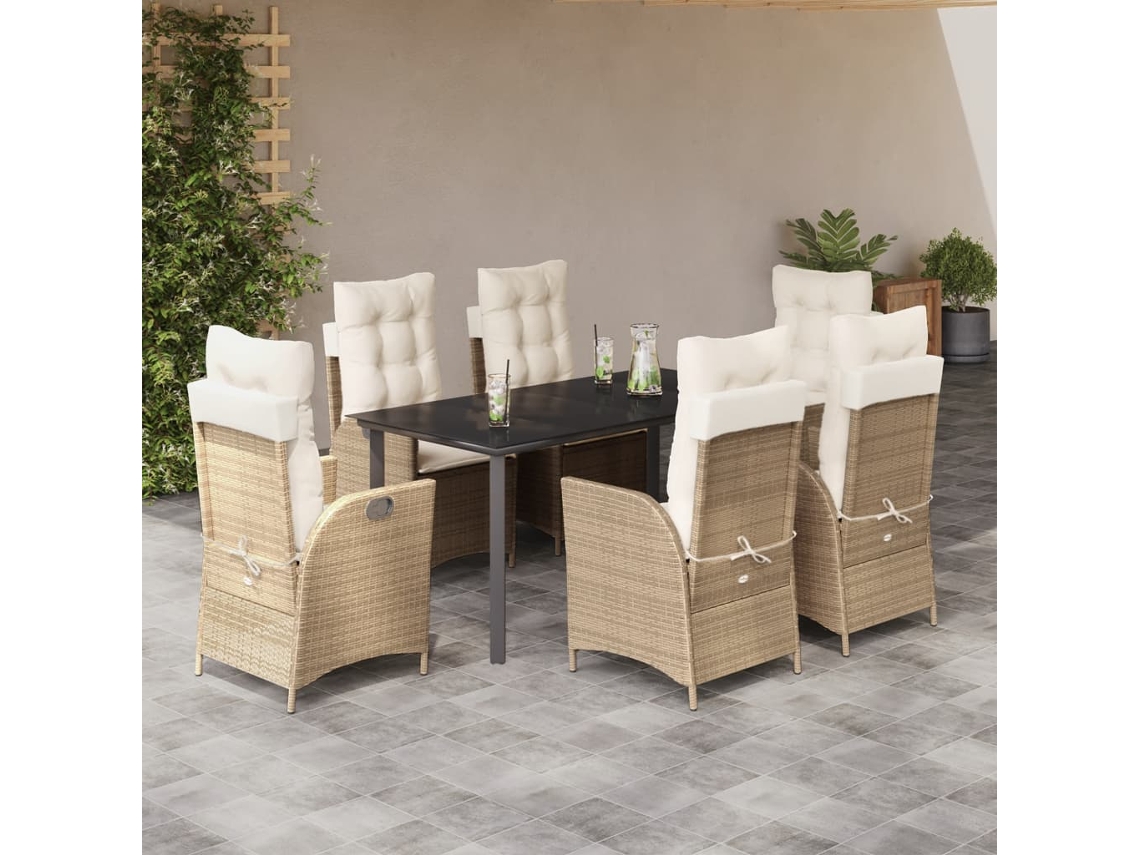 Juego de comedor de jardín de 7 piezas con cojines de mimbre beige de DKD Home Decor
