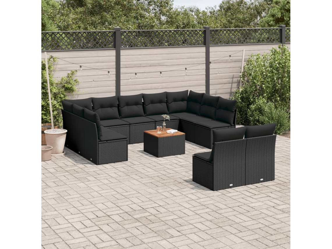 Conjunto de sofá de jardín de 12 piezas con cojines de mimbre negros DKD Home Decor