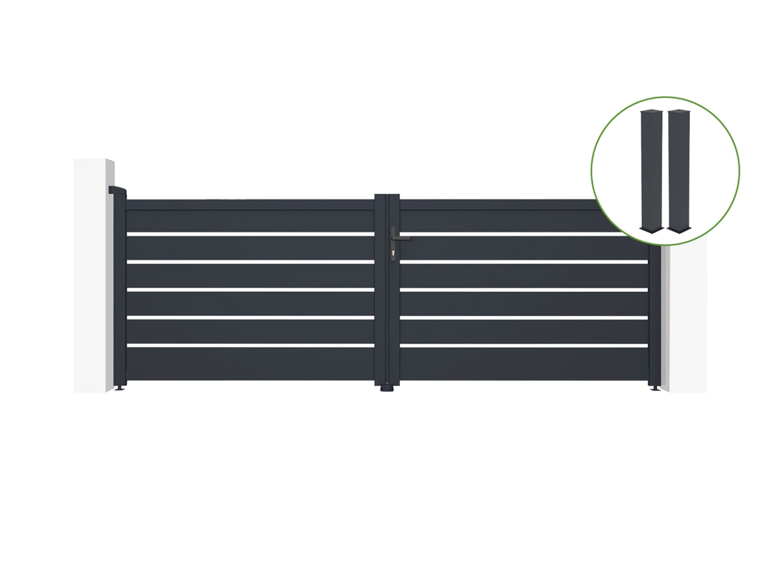 Puerta abatible 3,5m VOGEL H.120cm aluminio gris 2 postes 20x20cm H.166cm CASANOOV