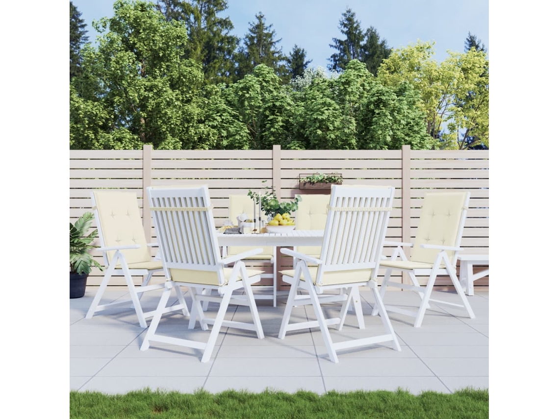 Cojín Silla De Jardín Respaldo Alto 6 Uds Tela Crema 120x50x3cm
