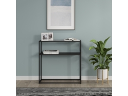 Mesa consola Kuhmo con estante adicional tablero de cristal templado/metal 80 x 80 x 30 cm Negro [EN.CASA]