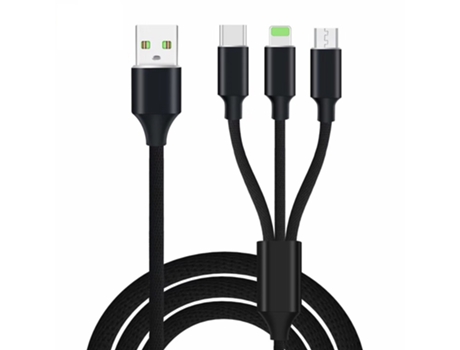 Cable Carga Lightning Type-C Micro Usb Rápida Datos Dispositivos para Apple, Samsung Iphone Xs, Iphone Xs Xr Xs Max X 8 7 Negro