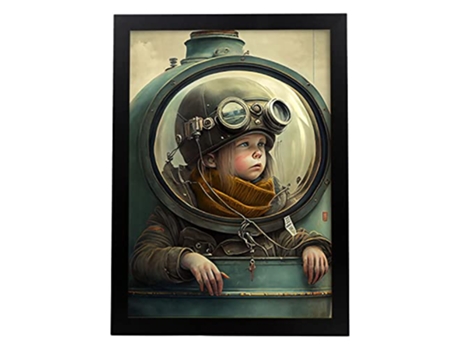NACNIC Poster Niño Explorador En Estilo Surrealismo Cinematográfico Ilustraciones Y Grabados De Historieta Abstracta Y Artística A3 Marcos Negros