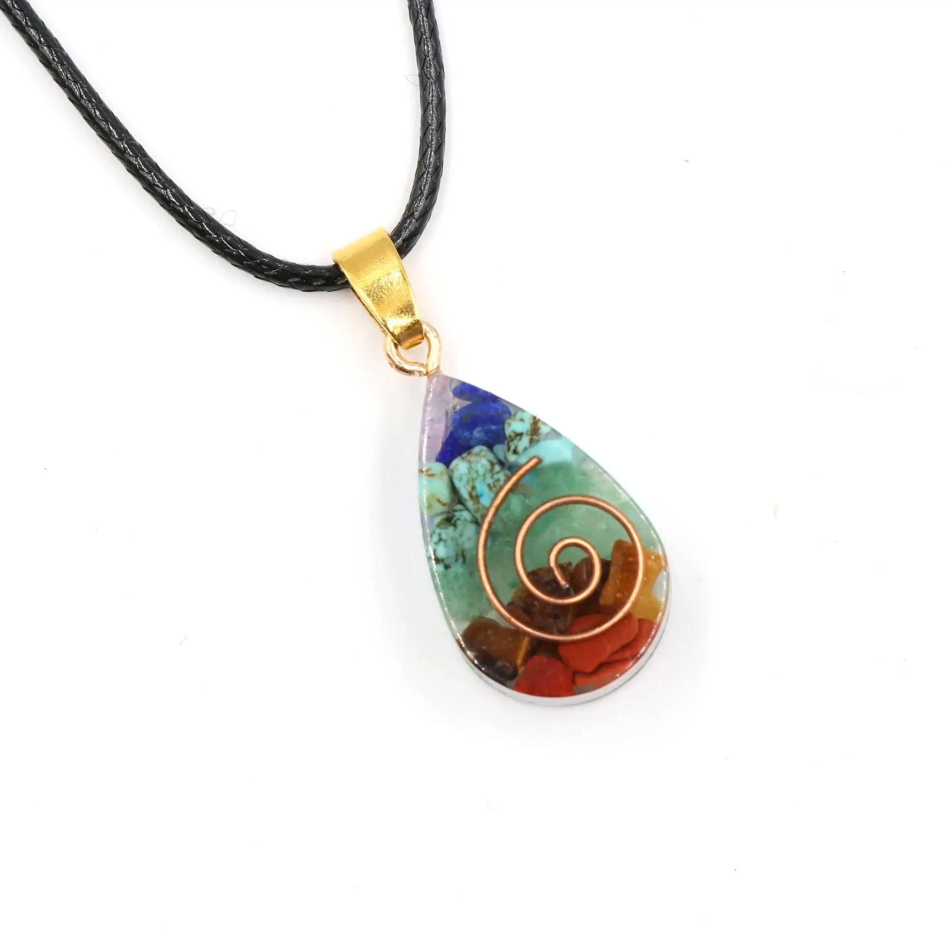 Collar con colgante amuleto de piedra energética de los siete chakras, gema natural para sanación Reiki MDUG