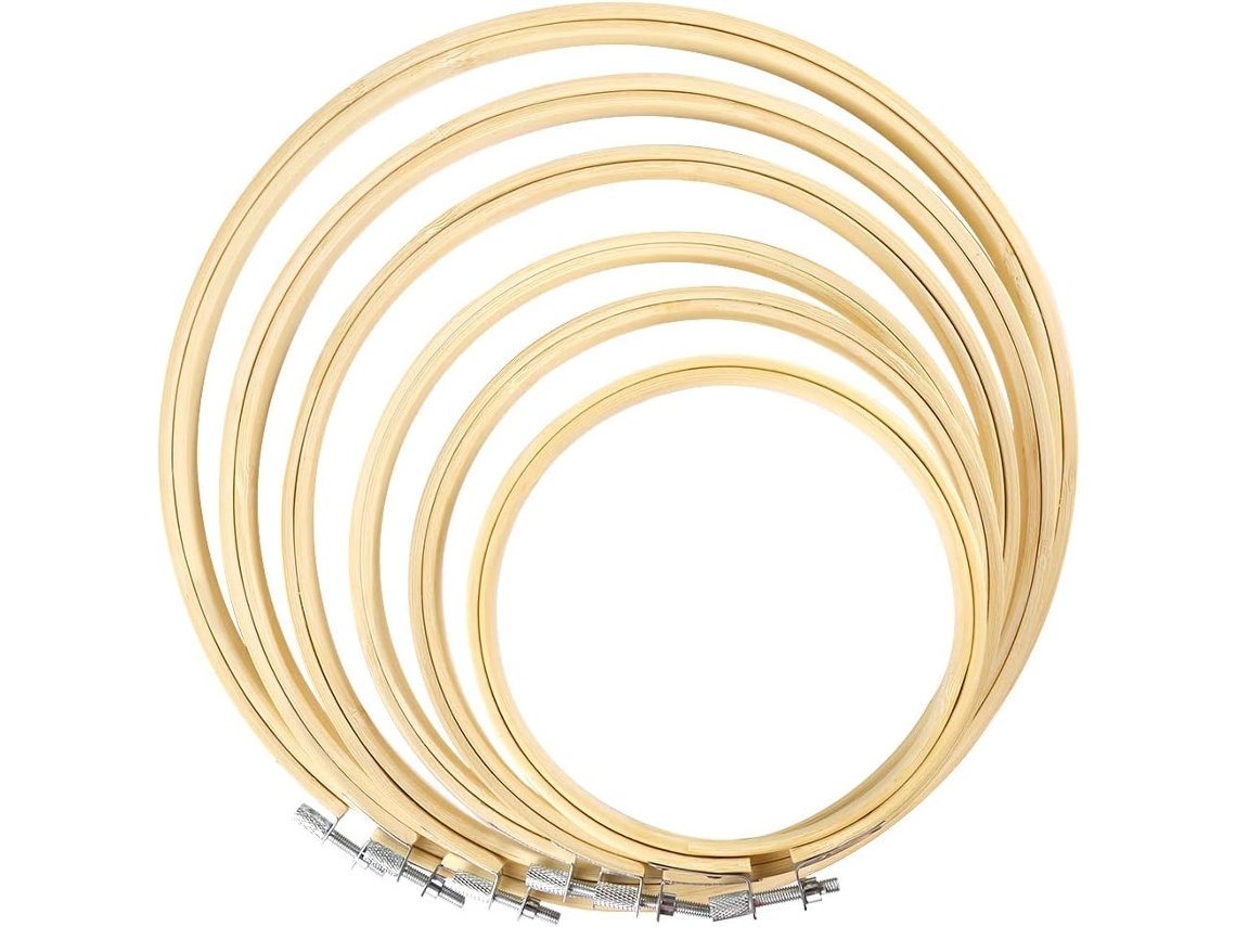 MEOIRUERY Set de 6 Aros de Bordado Caydo en Bambú para Punto de Cruz y Bordado de 4 a 10 Pulgadas