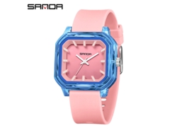Reloj De Cuarzo Cuadrado (rosa Y Azul Transparente), Sencillo Con Marcadores 3d, Versátil Para Estudiantes, Resistente Al Agua.