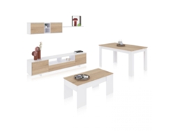 Pack salón con mesa de centro y mesa de comedor Kenzo Max V2B Blanco Brillo - Roble Canadian 200 x 46 x 41 cm