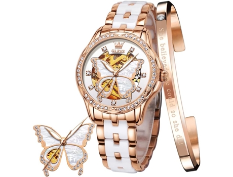 VEANXIN Reloj mecánico automático para mujer Diseño hueco en oro rosa(oro rosa)