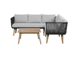 Conjunto de sala de estar esquinero 5 plazas de madera de acacia negro/madera clara/gris pardo BELIANI Alcamo